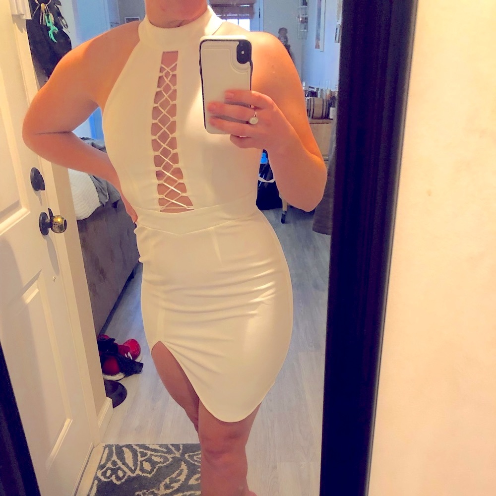 Xenia Boutique White Mini Halter Dress S Bride/ Bridal/  Bachelorette